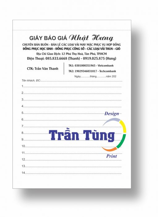In biểu mẫu giá rẻ TPHCM 5 In biểu mẫu " Giấy báo giá "